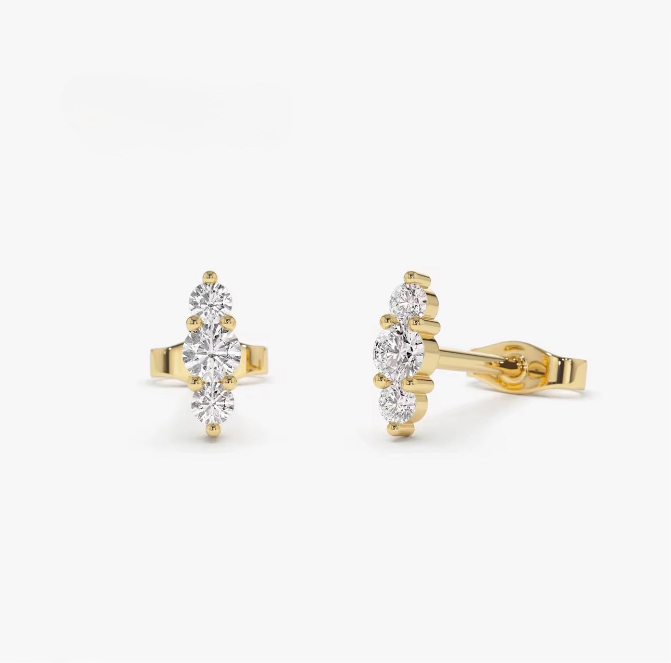 14K Triple Diamond Elegance Studs